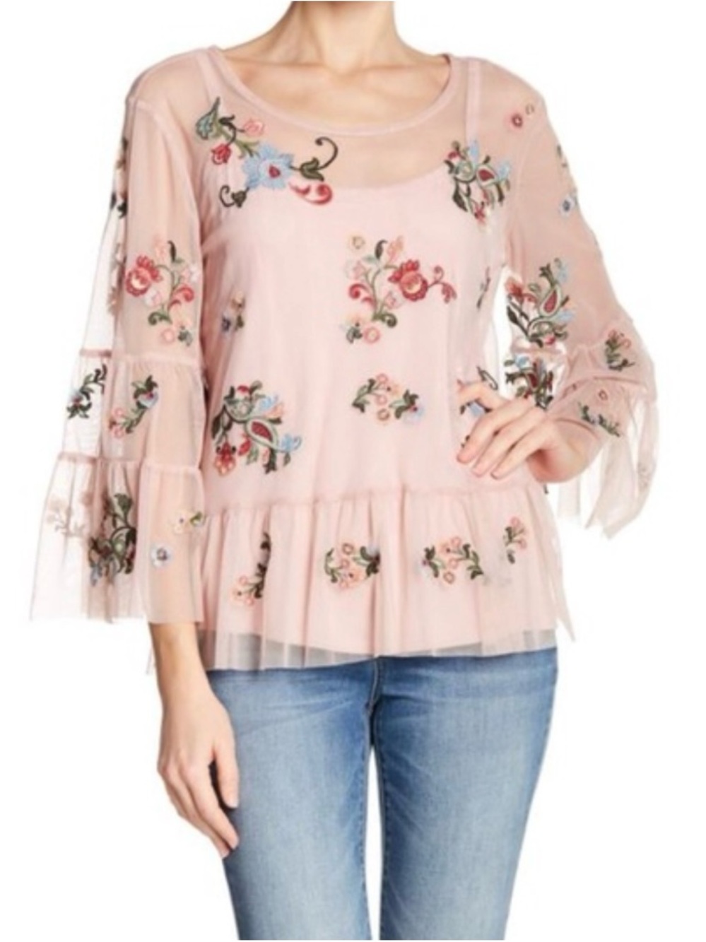 Democracy | Gorgeous Blush Pink Embroidered Top | Size XL